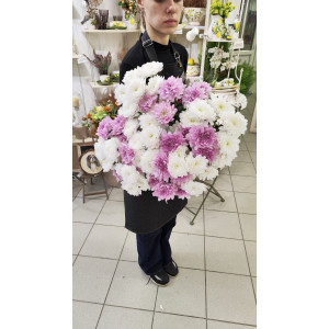 Букет из 15 Хризантем кустовых белых и желтых